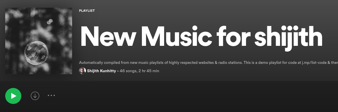 Screenshot of spotify playlist