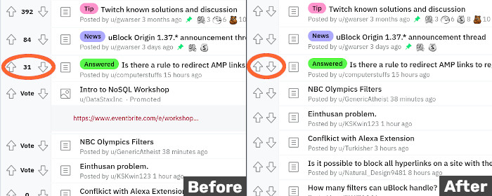 Pic of a subreddit homepage before applying filters and after